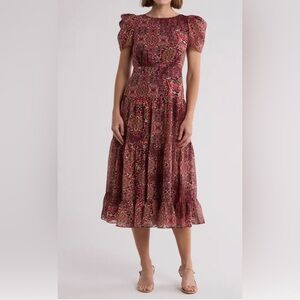 Red Patterned Midi Dress